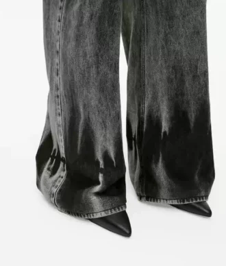 Ağartılmış düşük bel geniş paça kot pantolon