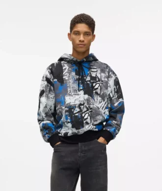 All-over boya efekti kapüşonlu sweatshirt