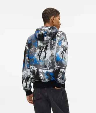 All-over boya efekti kapüşonlu sweatshirt