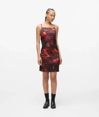 All-over-print saten elbise