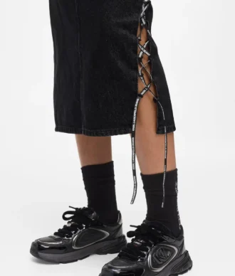 Bağcıklı midi denim etek