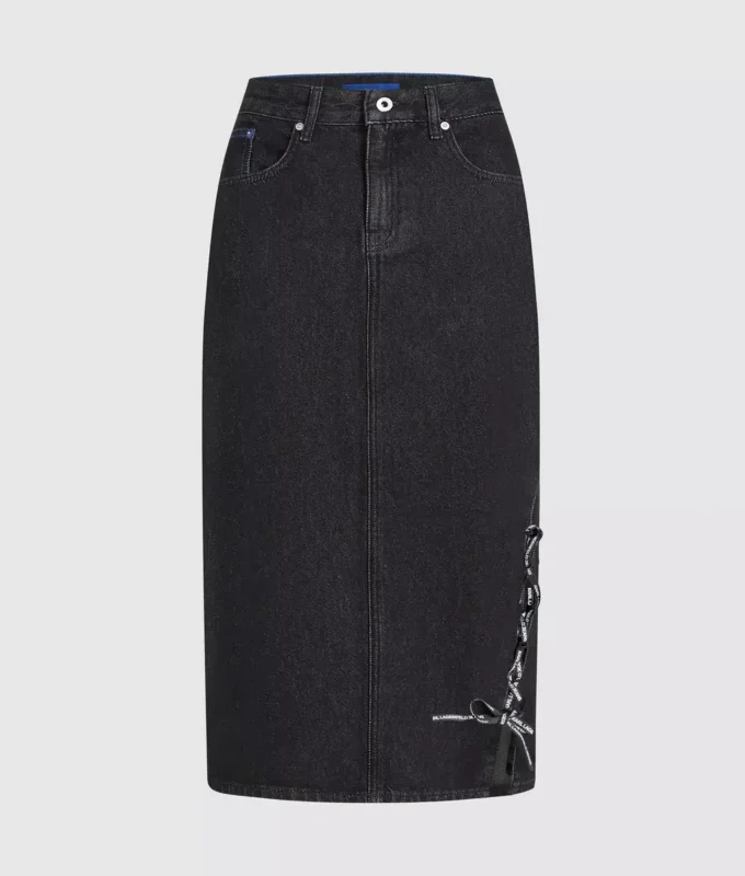 Bağcıklı midi denim etek Bağcıklı midi denim etek