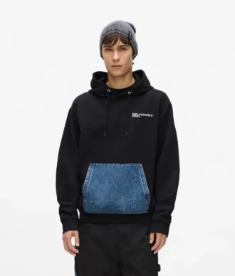 Denim cepli kapüşonlu sweatshirt