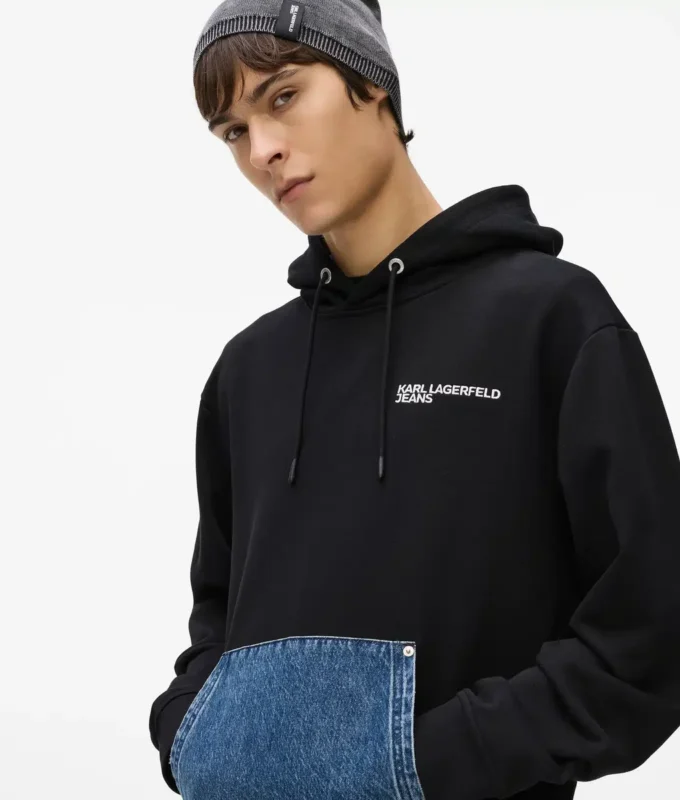 Denim cepli kapüşonlu sweatshirt Denim cepli kapüşonlu sweatshirt
