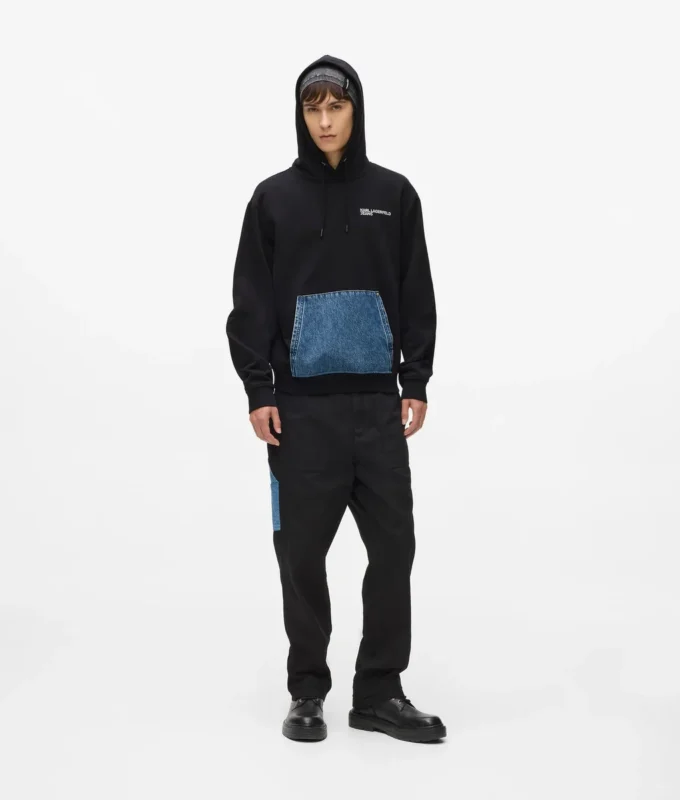 Denim cepli kapüşonlu sweatshirt Denim cepli kapüşonlu sweatshirt