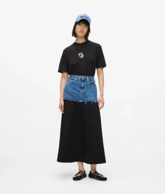 Denim panelli maksi etek