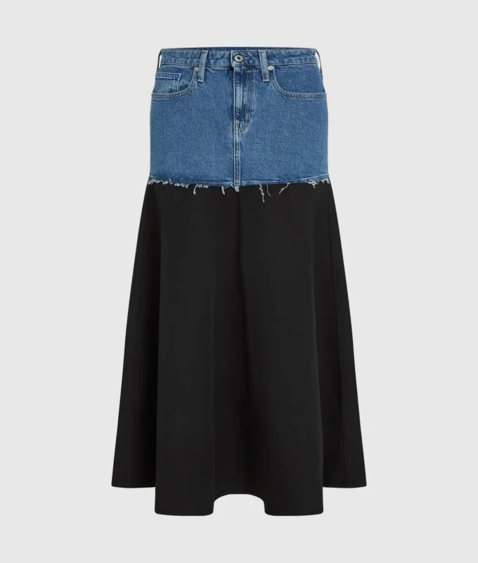 Denim panelli maksi etek Denim panelli maksi etek