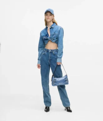 Denim tokalı omuz çantası