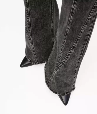 Dikişli yüksek bel kloş jean