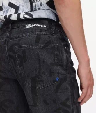 Düz kesim, tüm yüzeyi monogram desenli kot pantolon Düz kesim, tüm yüzeyi monogram desenli kot pantolon