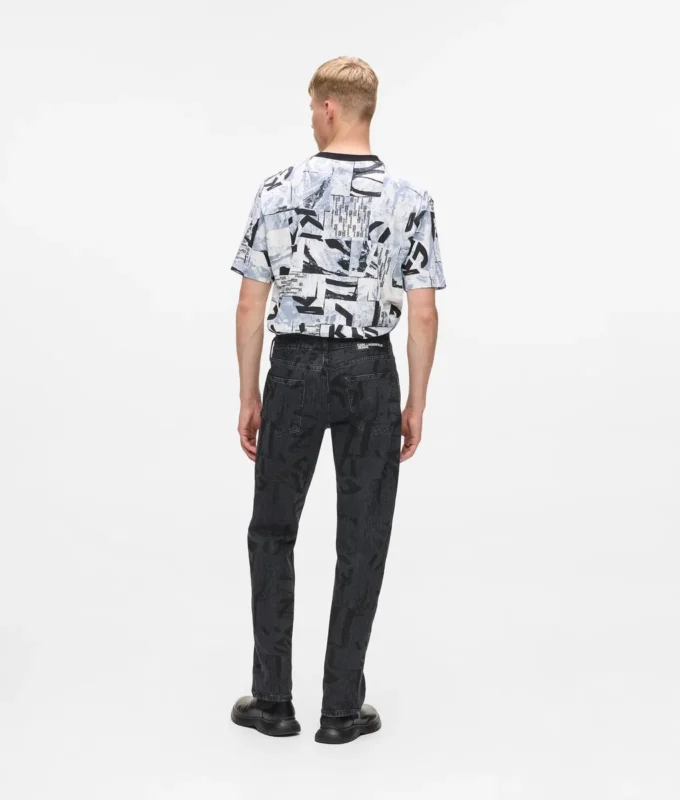 Düz kesim, tüm yüzeyi monogram desenli kot pantolon Düz kesim, tüm yüzeyi monogram desenli kot pantolon