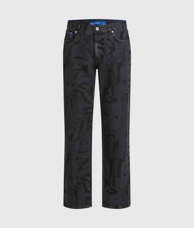 Düz kesim, tüm yüzeyi monogram desenli kot pantolon Düz kesim, tüm yüzeyi monogram desenli kot pantolon