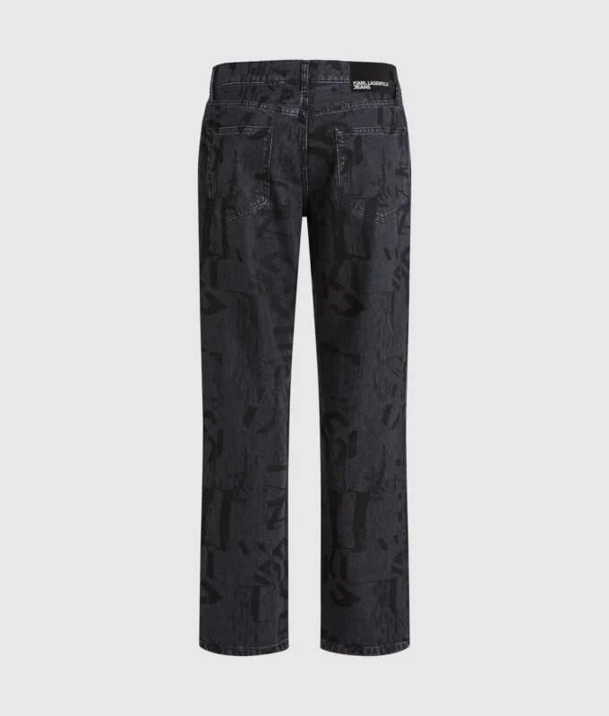 Düz kesim, tüm yüzeyi monogram desenli kot pantolon Düz kesim, tüm yüzeyi monogram desenli kot pantolon
