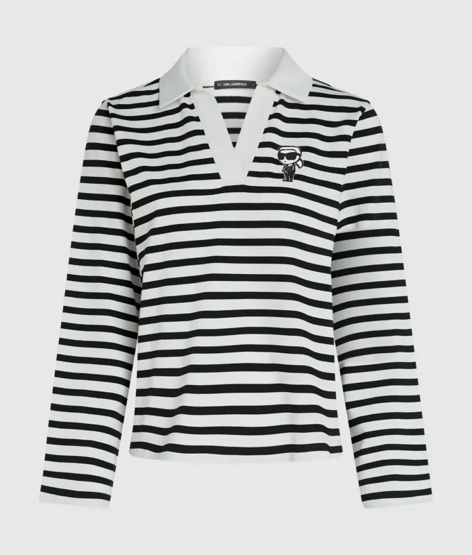 Ikon çizgili uzun kollu polo gömlek Ikon çizgili uzun kollu polo gömlek