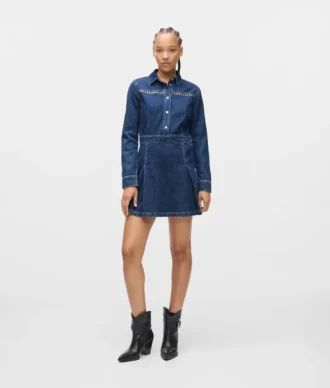 Çivili denim elbise