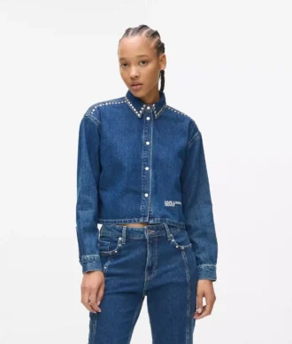 Çivili denim gömlek