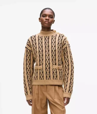 Kablo örgü mock neck kazak