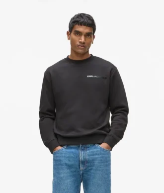 Kadife logolu bisiklet yaka sweatshirt