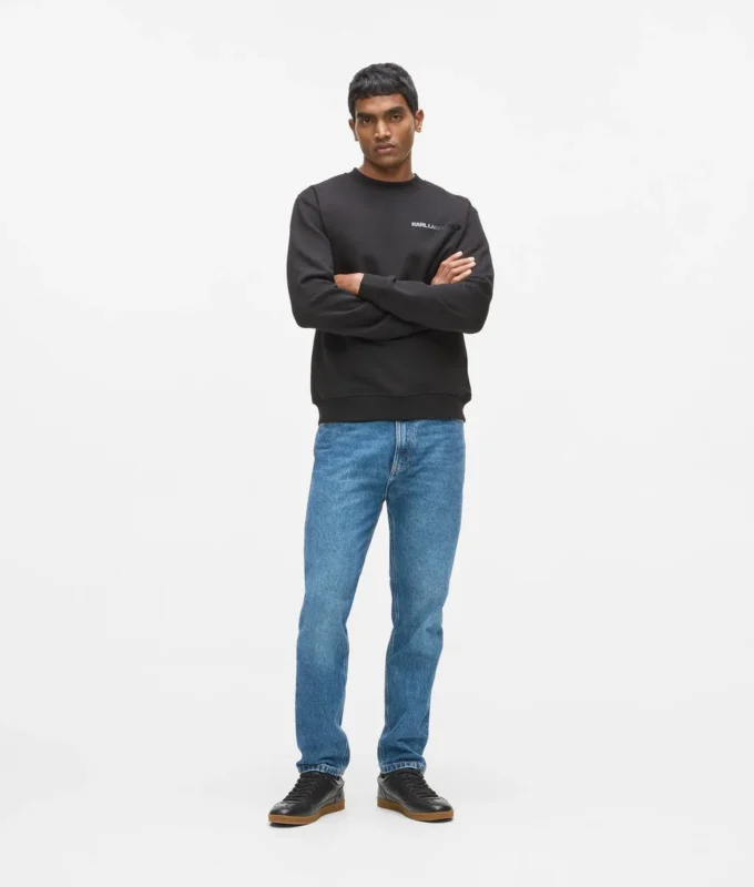 Kadife logolu bisiklet yaka sweatshirt Kadife logolu bisiklet yaka sweatshirt