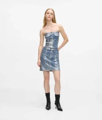 Kaplamalı denim mini etek