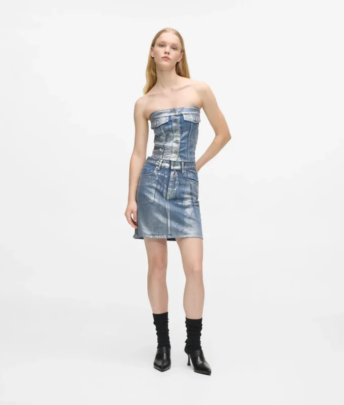 Kaplamalı denim mini etek Kaplamalı denim mini etek