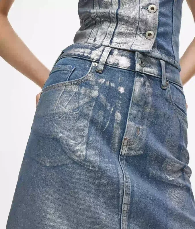 Kaplamalı denim mini etek Kaplamalı denim mini etek