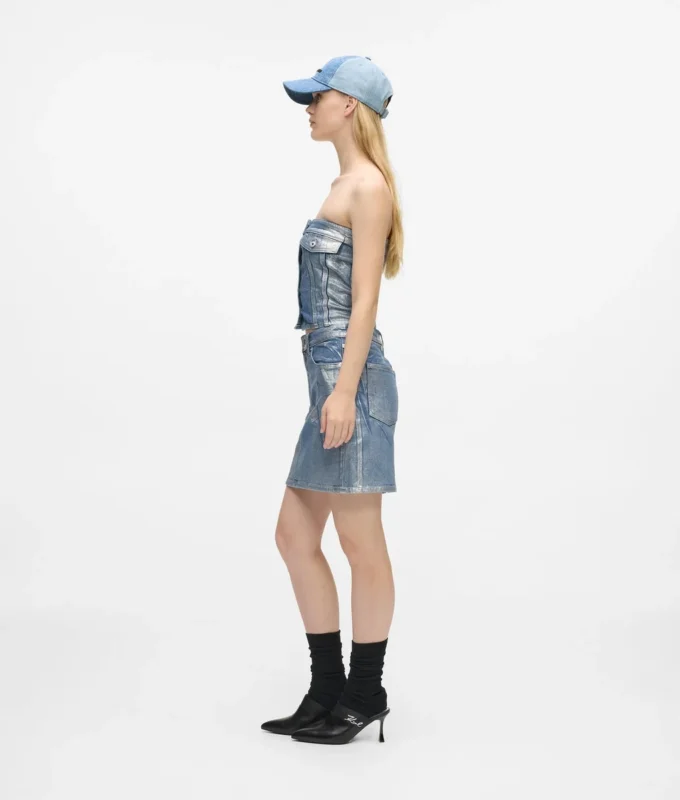 Kaplamalı denim mini etek Kaplamalı denim mini etek