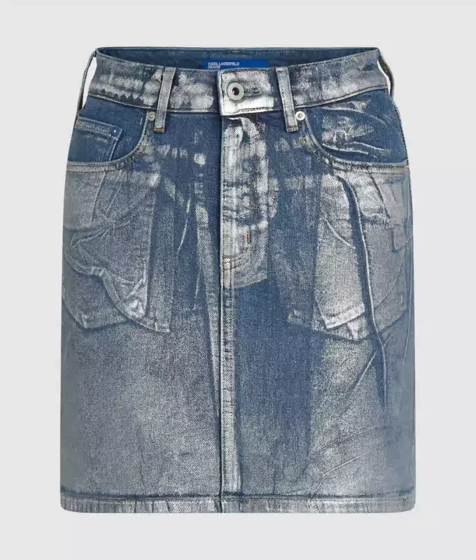 Kaplamalı denim mini etek Kaplamalı denim mini etek