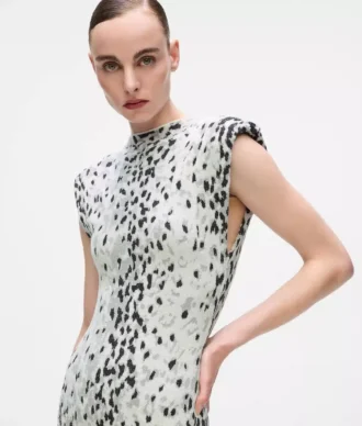 Kar leoparı desenli örme elbise