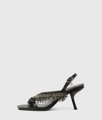 Karmel saçaklı topuklu slingback ayakkabı