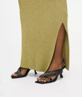 Karmel saçaklı topuklu slingback ayakkabı