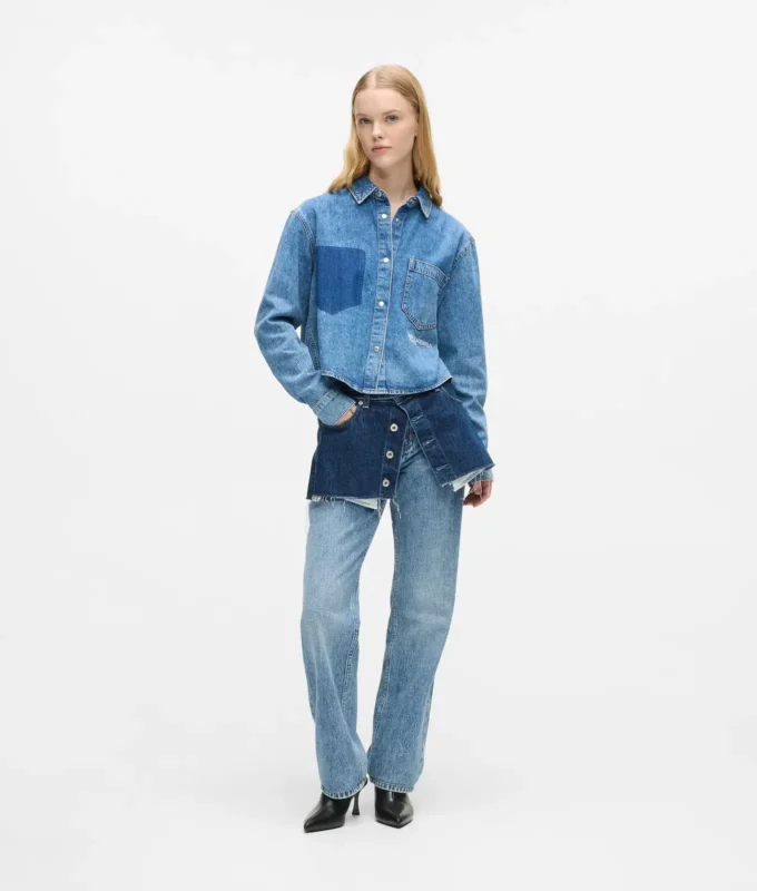 Katmanlı yüksek bel düz jean Katmanlı yüksek bel düz jean