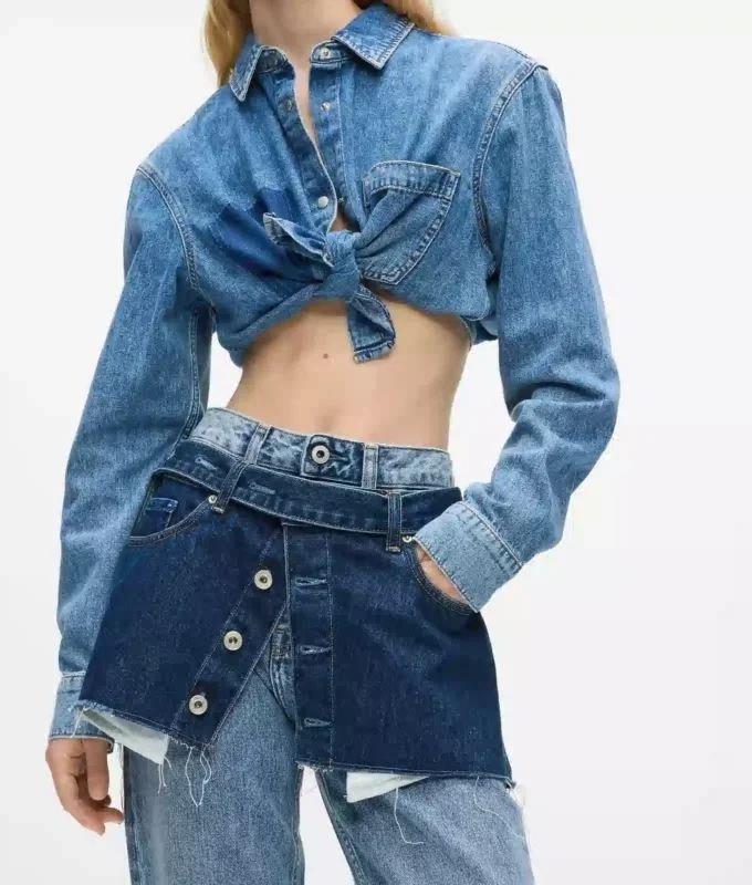 Katmanlı yüksek bel düz jean Katmanlı yüksek bel düz jean