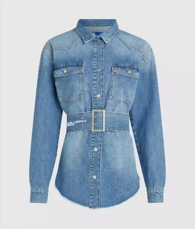 Kemerli denim gömlek Kemerli denim gömlek
