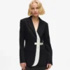 Kemerli kontrast yakalı blazer Kemerli kontrast yakalı blazer