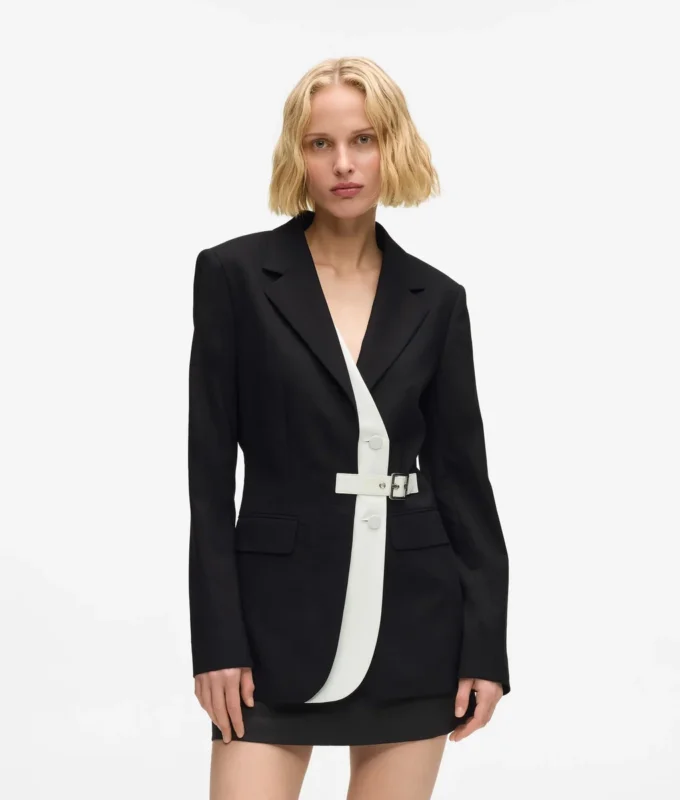 Kemerli kontrast yakalı blazer Kemerli kontrast yakalı blazer