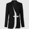 Kemerli kontrast yakalı blazer Kemerli kontrast yakalı blazer