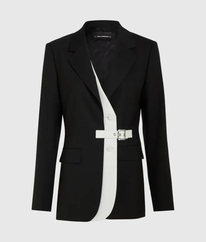 Kemerli kontrast yakalı blazer Kemerli kontrast yakalı blazer