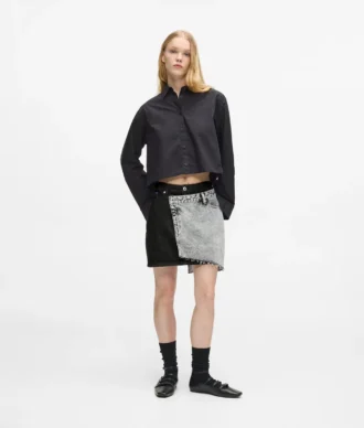 İki tonlu denim mini etek
