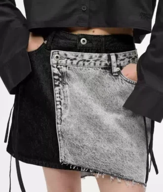 İki tonlu denim mini etek