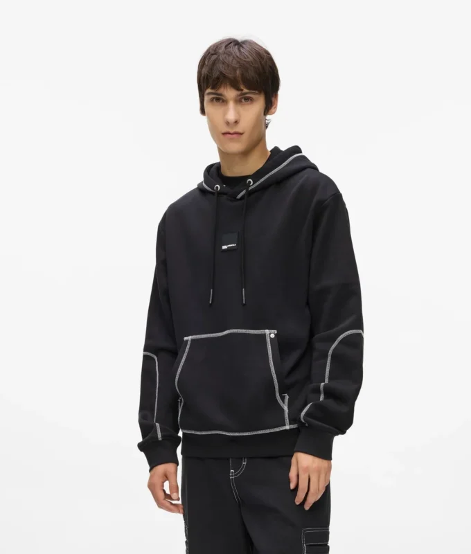 Kontrast dikişli kapüşonlu sweatshirt Kontrast dikişli kapüşonlu sweatshirt