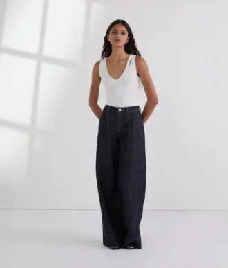 KONTRAST DİKİŞLİ GENİŞ BACAKLI JEANS KONTRAST DİKİŞLİ GENİŞ BACAKLI JEANS