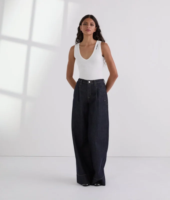 KONTRAST DİKİŞLİ GENİŞ BACAKLI JEANS KONTRAST DİKİŞLİ GENİŞ BACAKLI JEANS