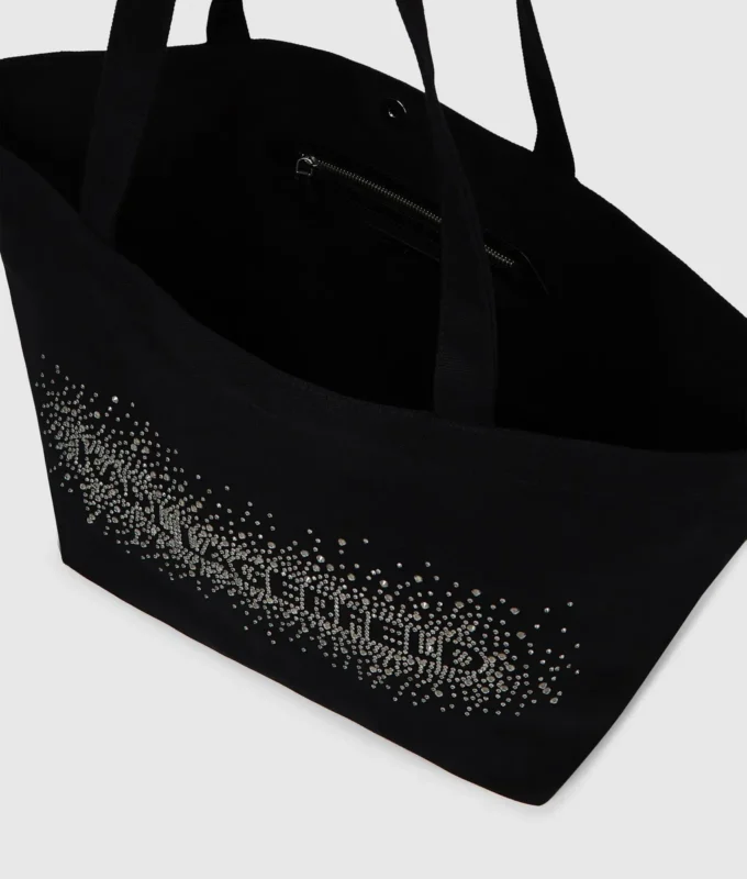 Logo rhinestone alışveriş çantası