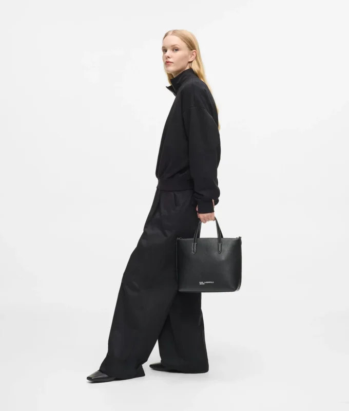Metal logolu mini tote çanta