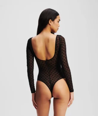 MONOGRAM UZUN KOLLU MESH BODYSUIT