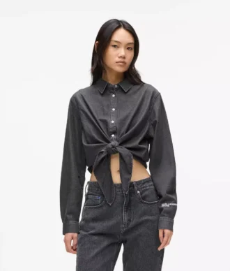 Önden bağcıklı denim gömlek Önden bağcıklı denim gömlek