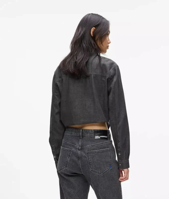 Önden bağcıklı denim gömlek Önden bağcıklı denim gömlek