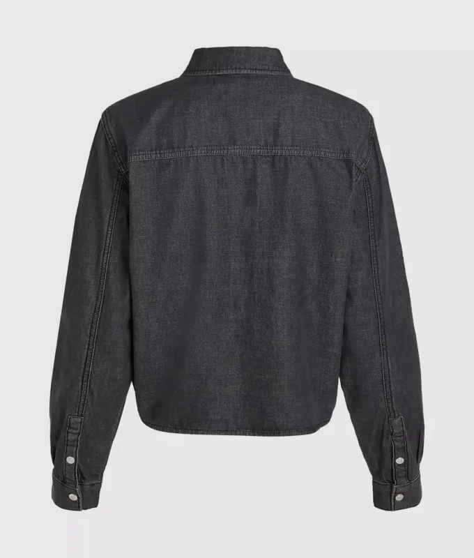 Önden bağcıklı denim gömlek Önden bağcıklı denim gömlek
