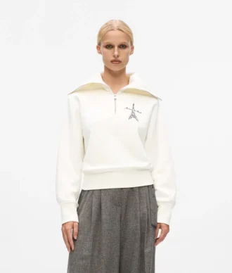 Paris eskizli yarım fermuarlı sweatshirt Paris eskizli yarım fermuarlı sweatshirt